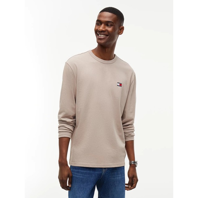 Tommy Hilfiger Tjm Reg Badge Tee Ls Ανδρικη Μπλουζα Μακρυμανικη Μπεζ