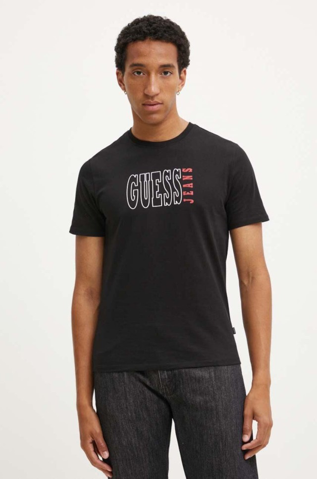 Guess Gj Ss Cn Slim Logo Str Tee Ανδρική Μπλούζα Μαύρη