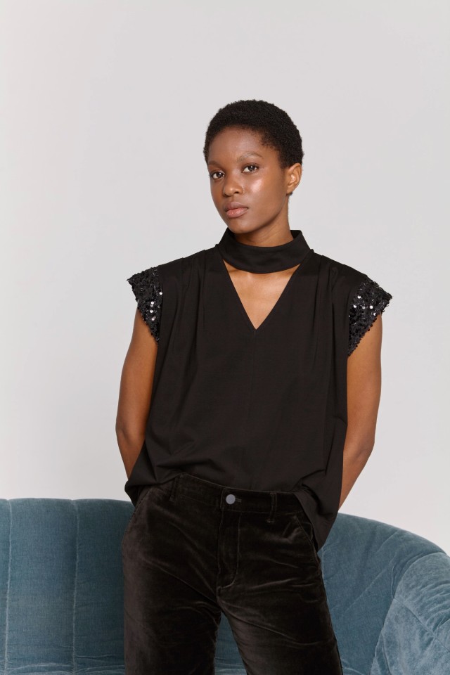 Marina V Pullovers Γυναικεία Μπλούζα Μαύρη