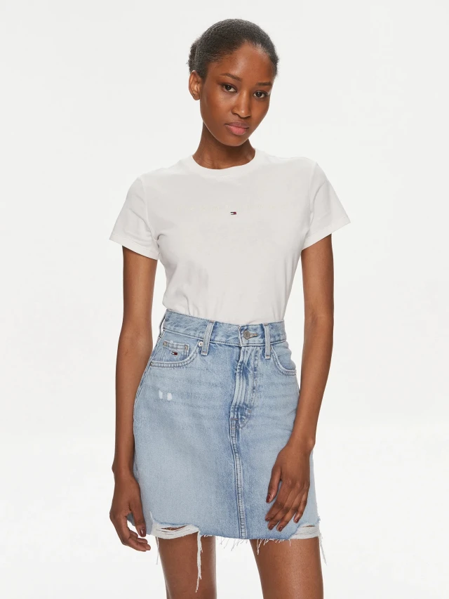 Tommy Hilfiger Tjw Slim Tonal Linear Tee Γυναικεία Μπλούζα Εκρου