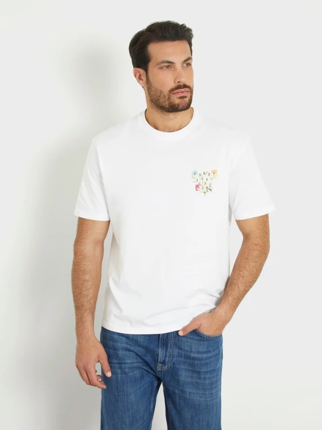 Guess Ss Cn Small Abstract Flower Lo Ανδρική Μπλούζα Λευκή