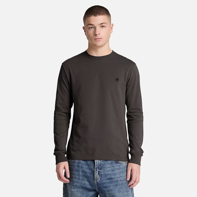 Timberland Dunstan River Tree Embroidered Ls Tee Vintage Black Ανδρική Μπλούζα Μαύρη