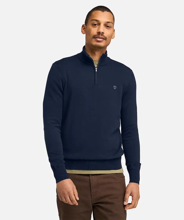 Timberland Williams River Cotton Yd 1/4 Zip Sweater Dark Sapphire/Dark Denim Ανδρικό Πλεκτό Μπλε