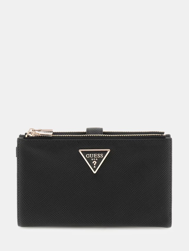 Guess Laurel Slg Dbl Zip Organizer Γυναικείo Πορτοφόλι Μαύρο