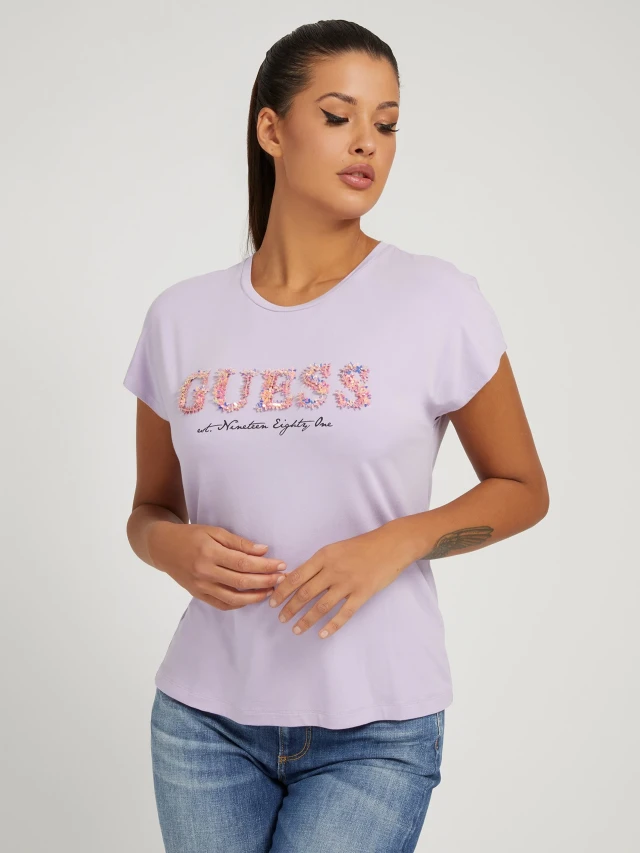 Guess Ss Cn Stine Tee Γυναικεια Μπλουζα Λιλα