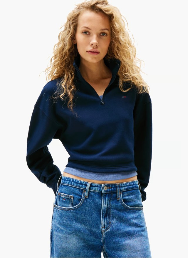 Tommy Hilfiger Tjw Bxy Crp 1/4 Zip Mock Neck Γυναικείο Φούτερ Μπλε