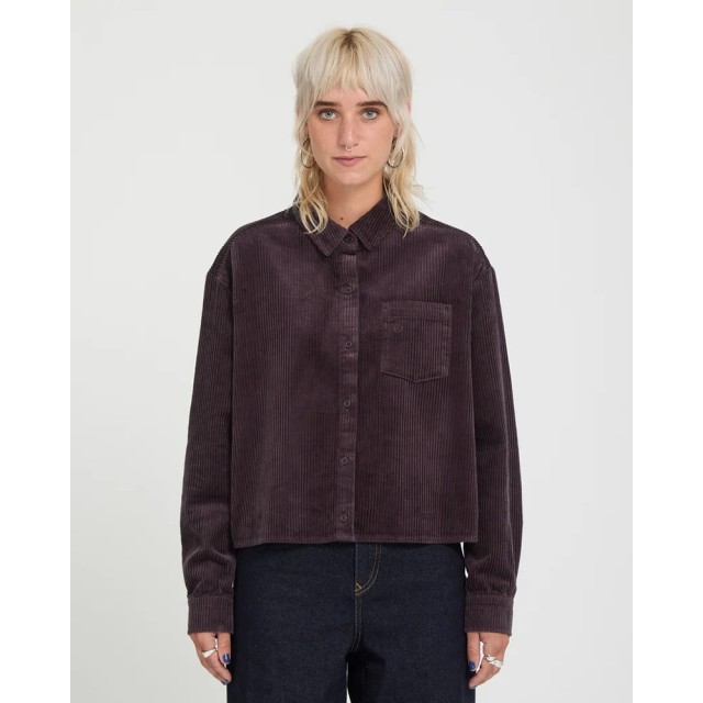 Volcom Weellow Cord Shirt Γυναικείο Πουκάμισο Κοτλέ Μωβ Καφέ