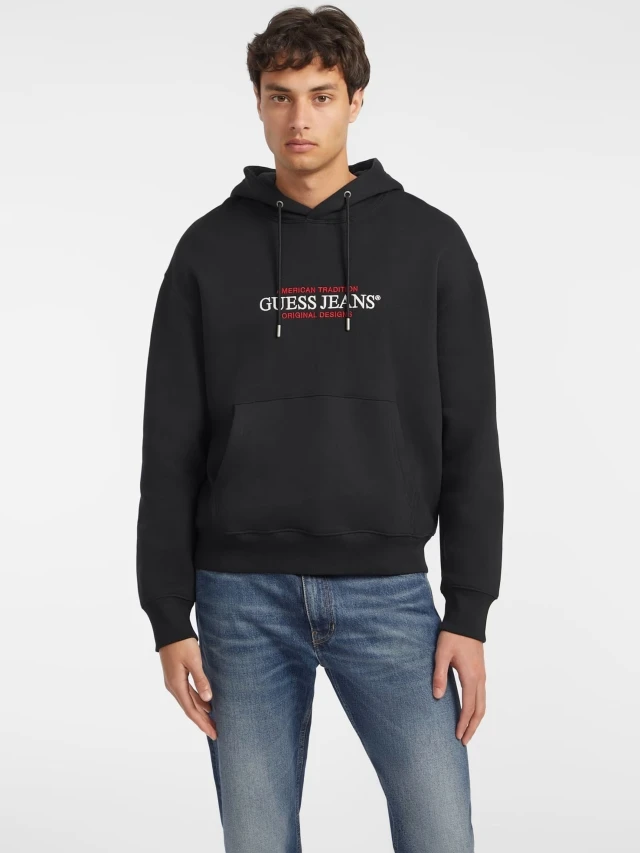 Guess Gj Hood Reg America Trad Sweat Ανδρικό Φούτερ Μαύρο