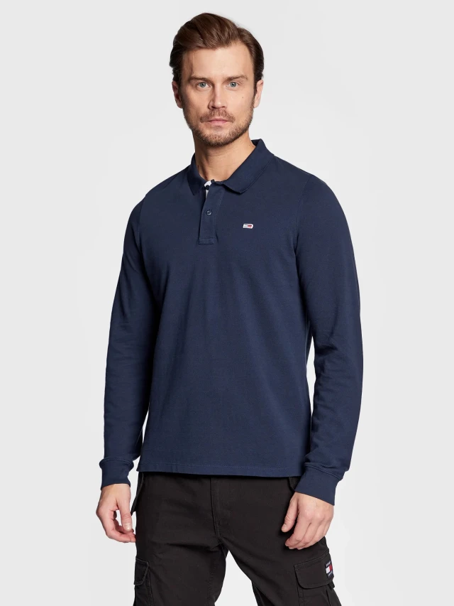 Tommy Hilfiger TJM SLIM SOLID LS POLO Ανδρικη Μπλουζα Polo Μπλε