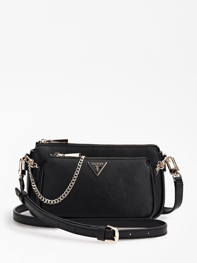 Guess Alexie Double Pouch Crossbody Γυναικεια Τσαντα Μαυρη