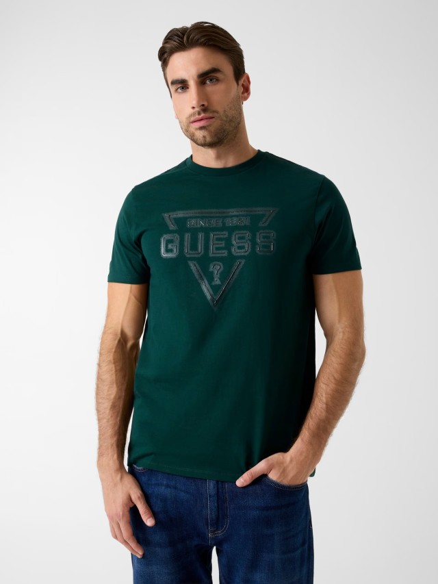 Guess Ss Bsc Painted Triangle Tee Ανδρική Μπλούζα Πράσινη