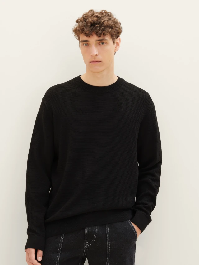 Tom Tailor Structured Basic Knit Ανδρικό Πλεκτό Μαύρο