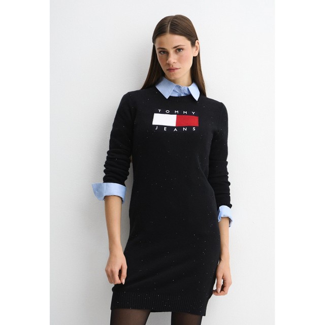 Tommy Hilfiger Tjw Sparkle Flag Sweater Dress Γυναικείο Φόρεμα Μαύρο