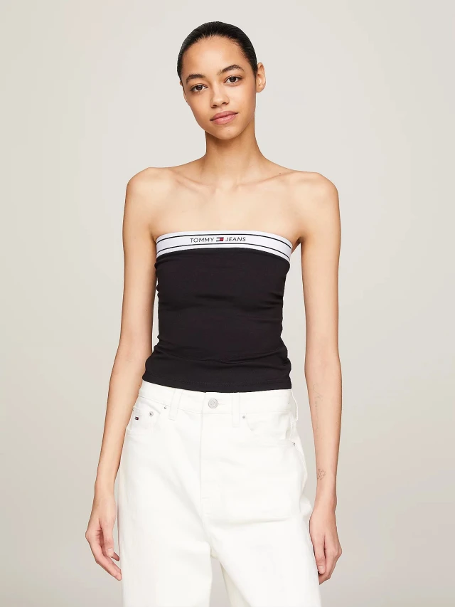 Tommy Hilfiger Tjw Logo Taping Tube Top Γυναικεία Μπλούζα Μαύρη