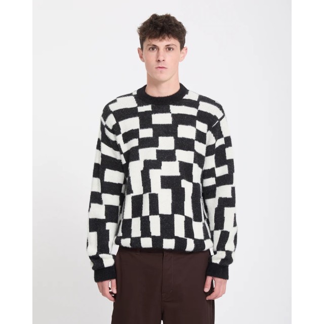 Volcom Fa Carrau Swtr Check Ανδρικό Πλεκτό Καρό Ασπρο Μαυρο