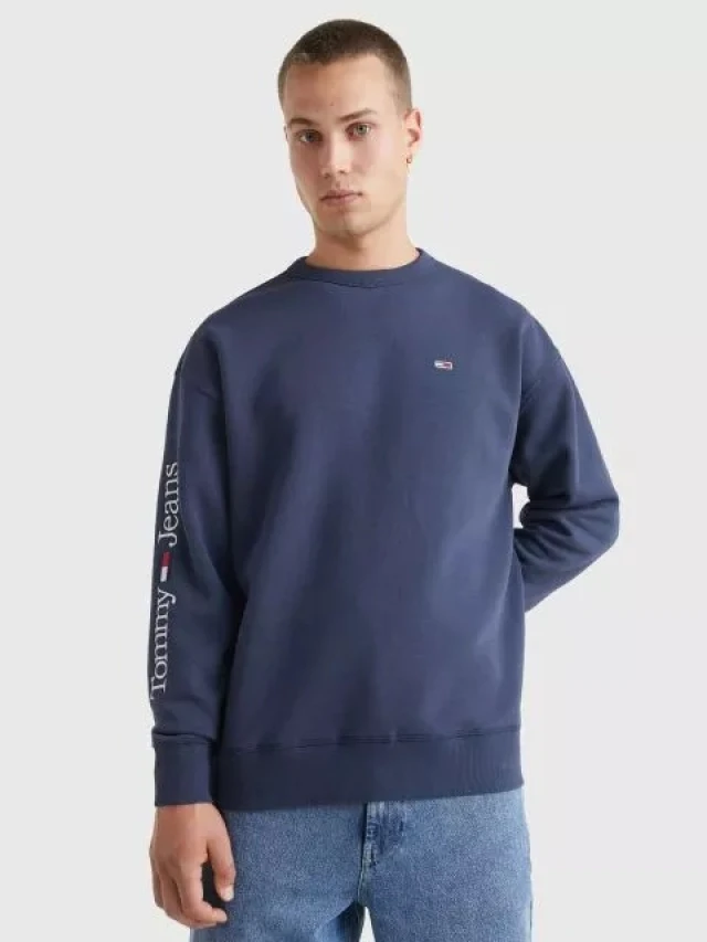 Tommy Hilfiger Tjm Reg Linear Placement Crew Ανδρικο Φουτερ Μπλε