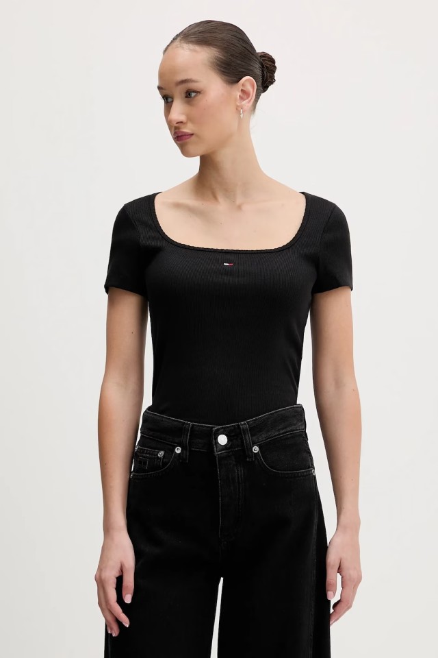 Tommy Hilfiger Tjw Slim Soft Rib Ls Tee Γυναικεία Μπλούζα Μαύρη