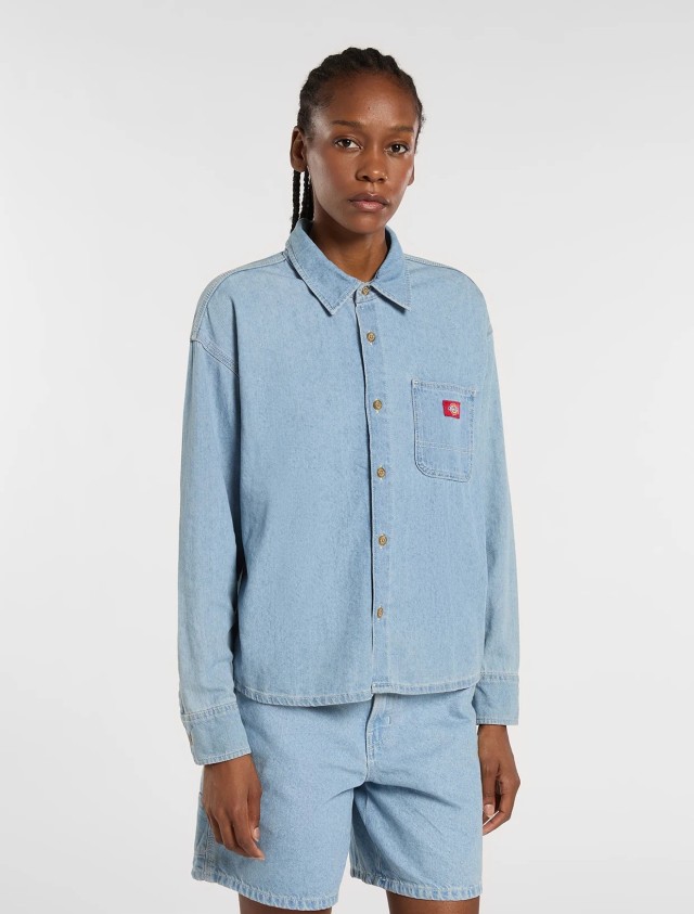 Dickies Lw Denim Shirt Ls W Vntg Blue Γυναικείο Πουκάμισο Τζιν Χλώριο