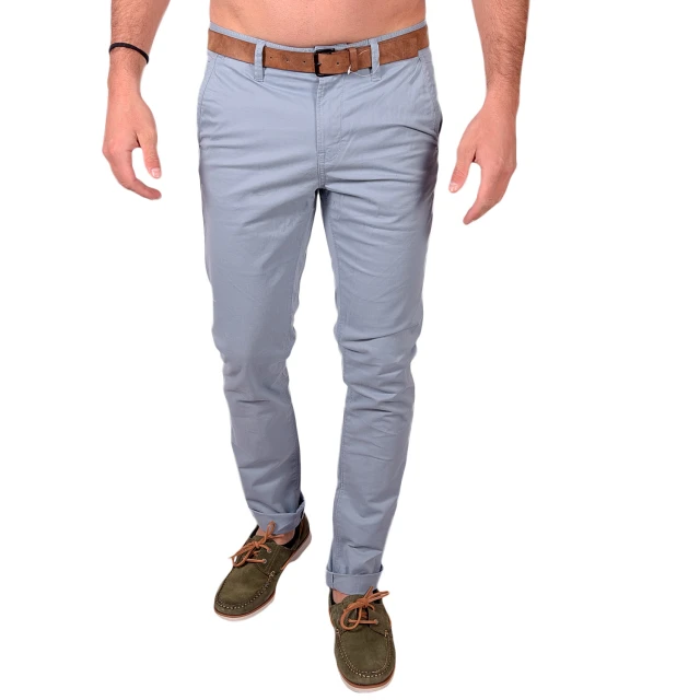 Tom Tailor 1St Pre 101 Slim Chino With Belt Παντελονι Ανδρικο Μπλε