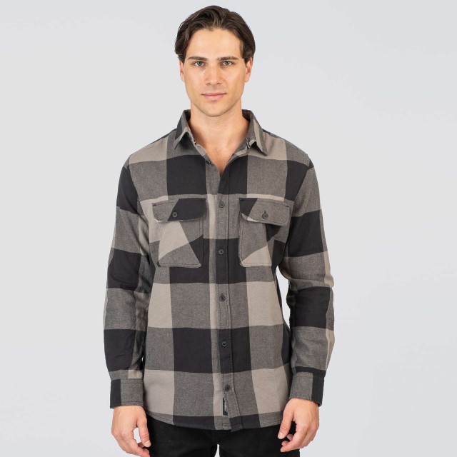 Rebase Ανδρικο Πουκαμισο flannel Καρω Γκρι