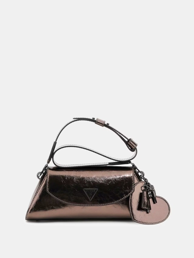Guess Bolena Flap Shoulder Bag Γυναικεία Τσάντα Μεταλλικό Καφέ