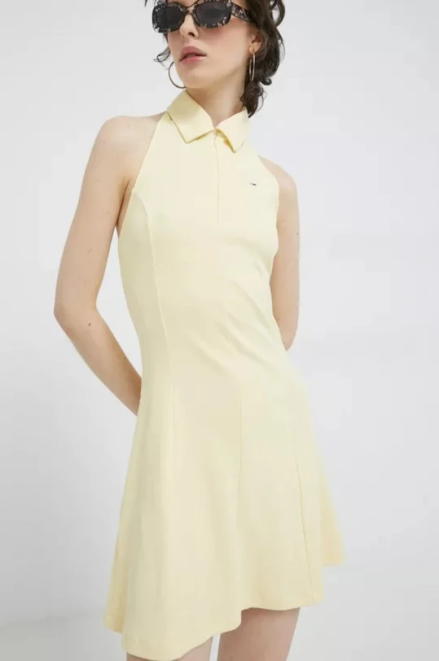 Tommy Hilfiger Tjw Zip Thru Polo Dress Γυναικείο Polo Φόρεμα Κιτρινο