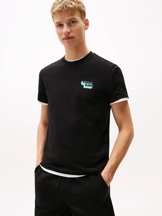 Tommy Hilfiger Tjm Slim Stack Logo Tee Ext Ανδρική Μπλούζα Μαύρη