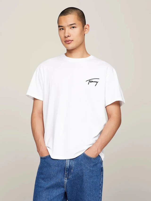 Tommy Hilfiger Tjm Reg Signature Tee Ext Ανδρική Μπλούζα Λευκή