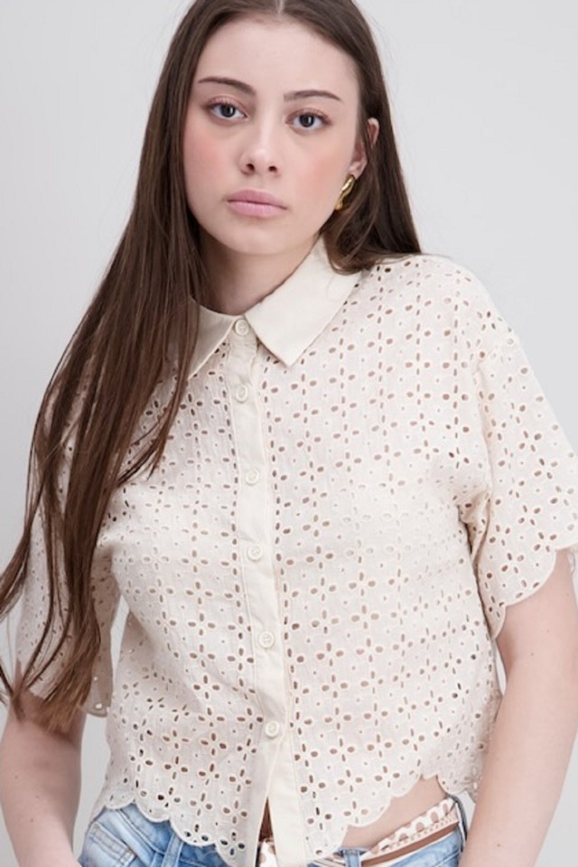 ARTIGLI CAMICIA CROP Γυναικειο Πουκαμισο Κοντομανικο Εκρου