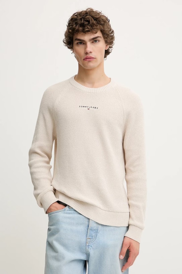 Tommy Hilfiger Tjm Slim Raglan Linear Sweater Ανδρικό Πλεκτό Μπεζ