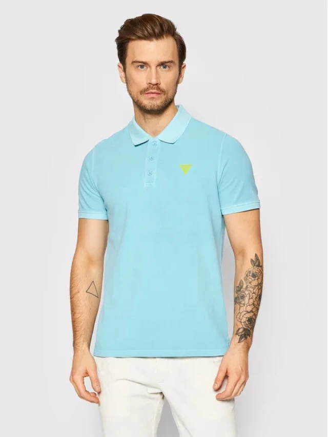 Guess Polo S/S Ανδρικη Μπλουζα Polo Σιελ