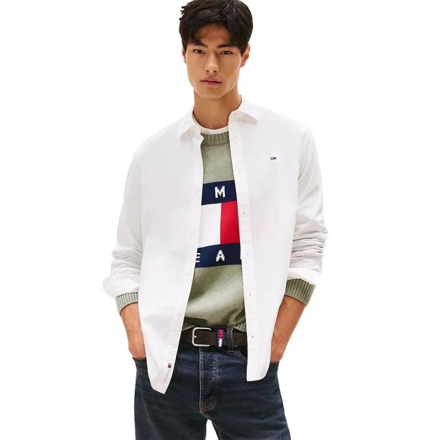 Tommy Hilfiger Tjm Reg Poplin Shirt Ανδρικό Πουκάμισο Λευκο
