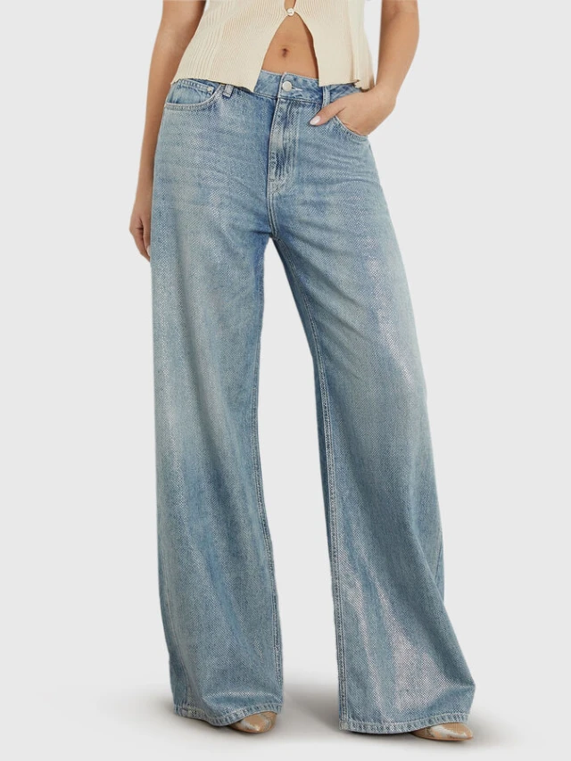 Guess Bellflower Γυναικείο Παντελόνι Τζιν Stone wash