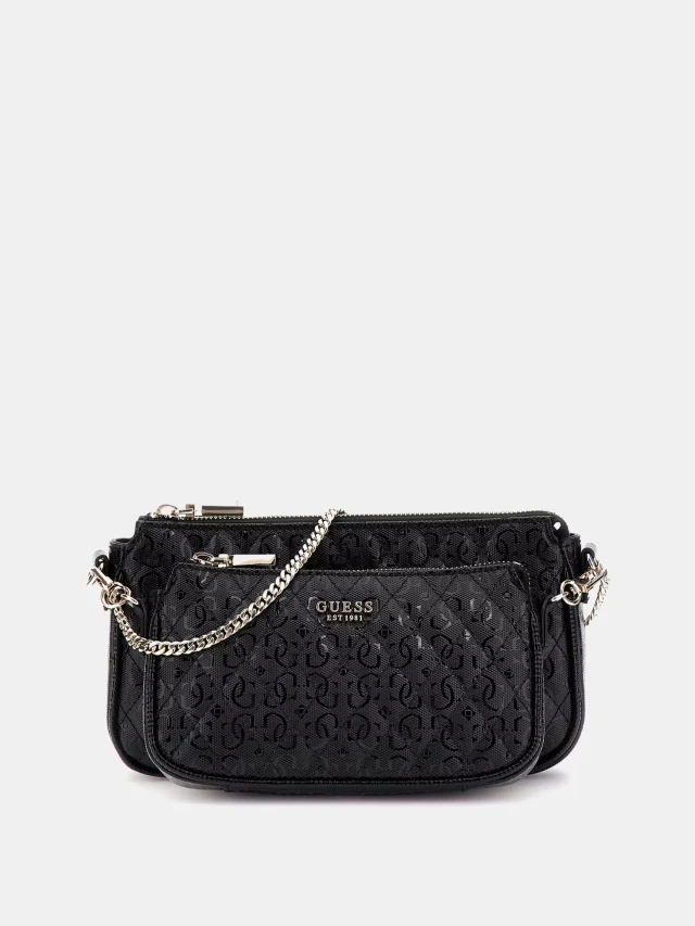 Guess Yarmilla Dbl Pouch Crossbody Γυναικεία Τσάντα Μαύρη