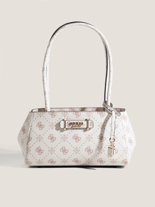 Guess Carrie Logo Grlfnd Shldr Stchl Γυναικεία Τσάντα Εκρού