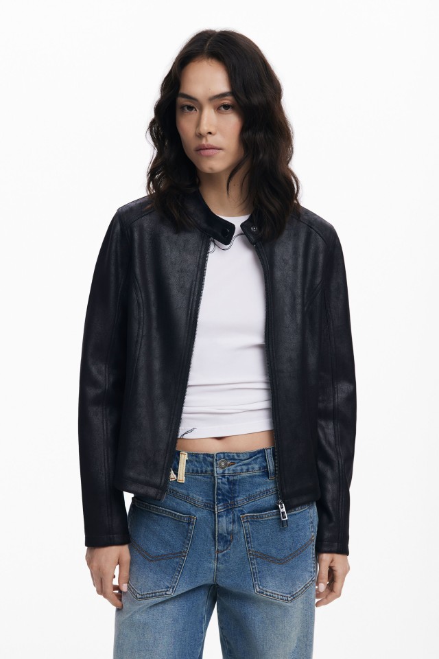 Desigual Chaq_Basic Γυναικείο Μπουφάν Ecoleather Μαύρο