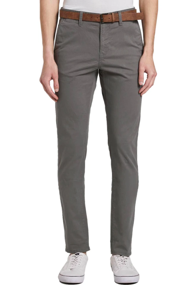 Tom Tailor 204 1St Pre 101 Slim Chino With Belt Ανδρικο Παντελονι Chino Γκρι