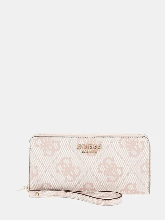 Guess Eliette Logo Slg Lrg Zip Arnd Γυναικείο Πορτοφόλι Μπεζ