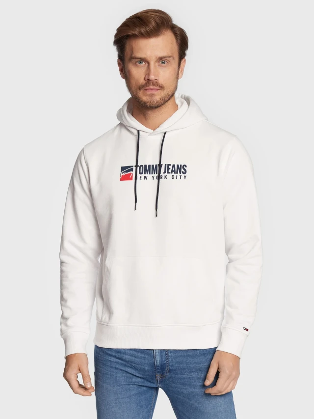Tommy Hilfiger Tjm Entry Athletics Hoodie Ανδρικο Φουτερ Λευκο
