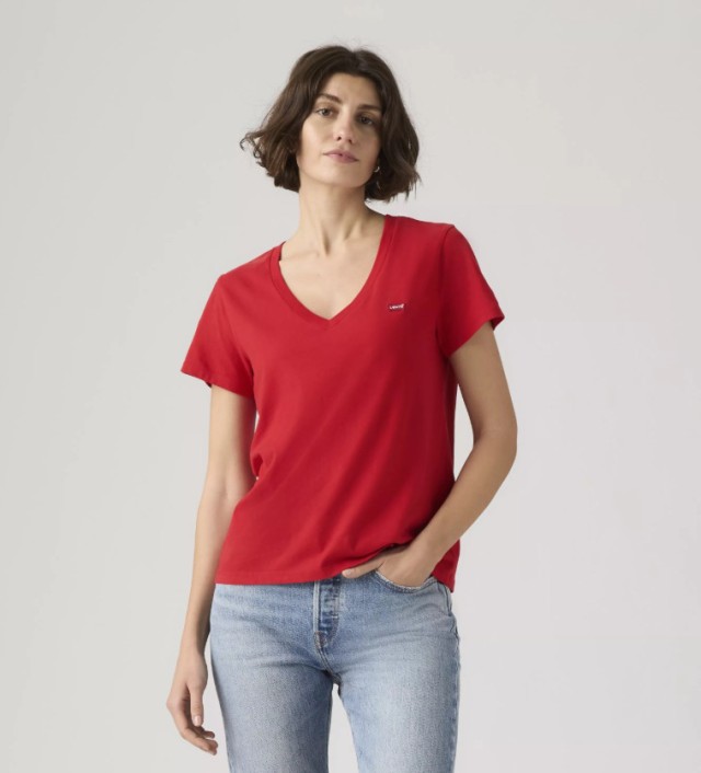 Levis PERFECT VNECK REDS Γυναικεια Μπλουζα Κοκκινο