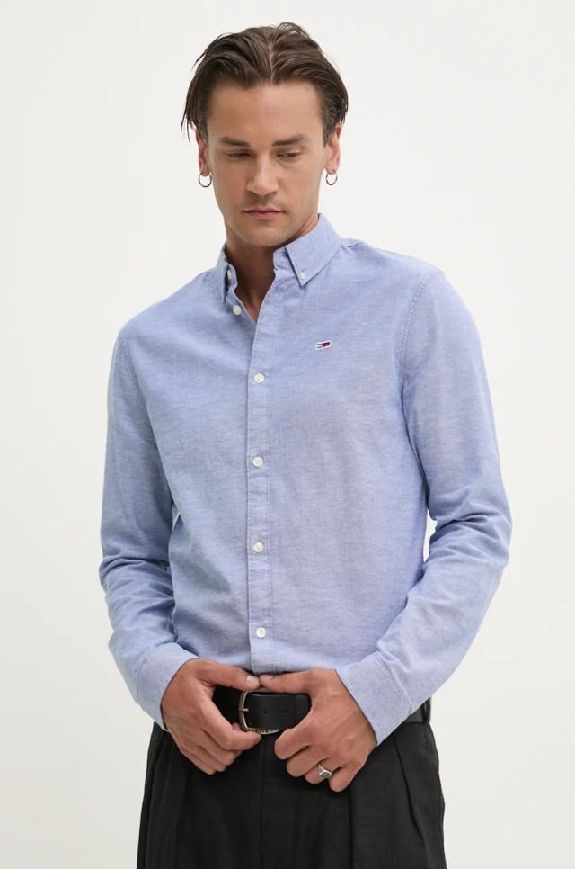 Tommy Hilfiger Tjm Slim Stretch Oxford Shirt Ανδρικό Πουκάμισο Μπλε