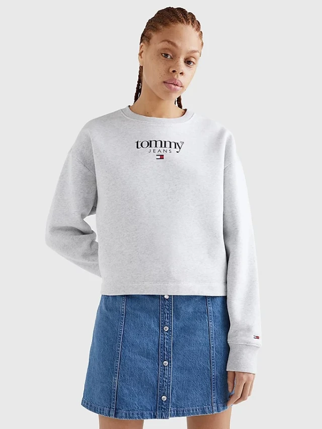 Tommy Hilfiger Tjw Rlxd Essential Logo 1 Crew Γυναικειο Φουτερ Γκρι