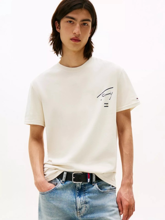 Tommy Hilfiger Tjm Reg Signature City Tee Ανδρική Μπλούζα Μπεζ