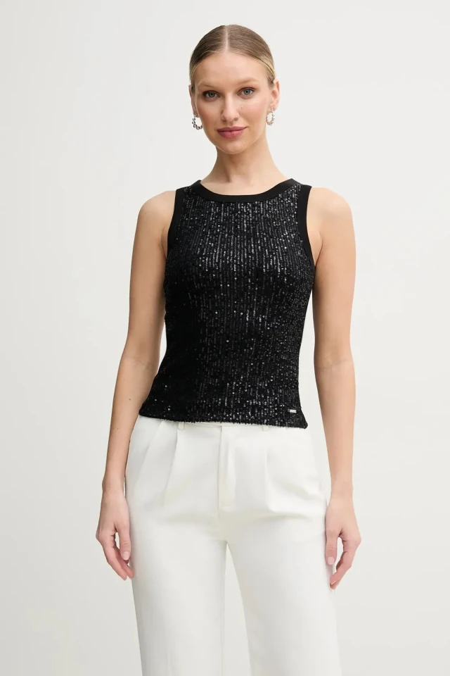 Guess Alexia Sequins Tank Top Γυναικεία Μπλούζα Μαύρη
