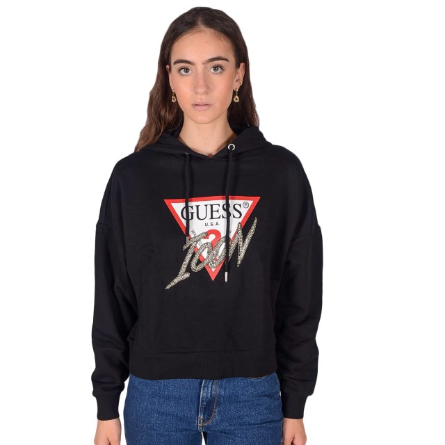 Guess Iconic Hood Sweatshirt Γυναικεια Φουτερ Μαυρη