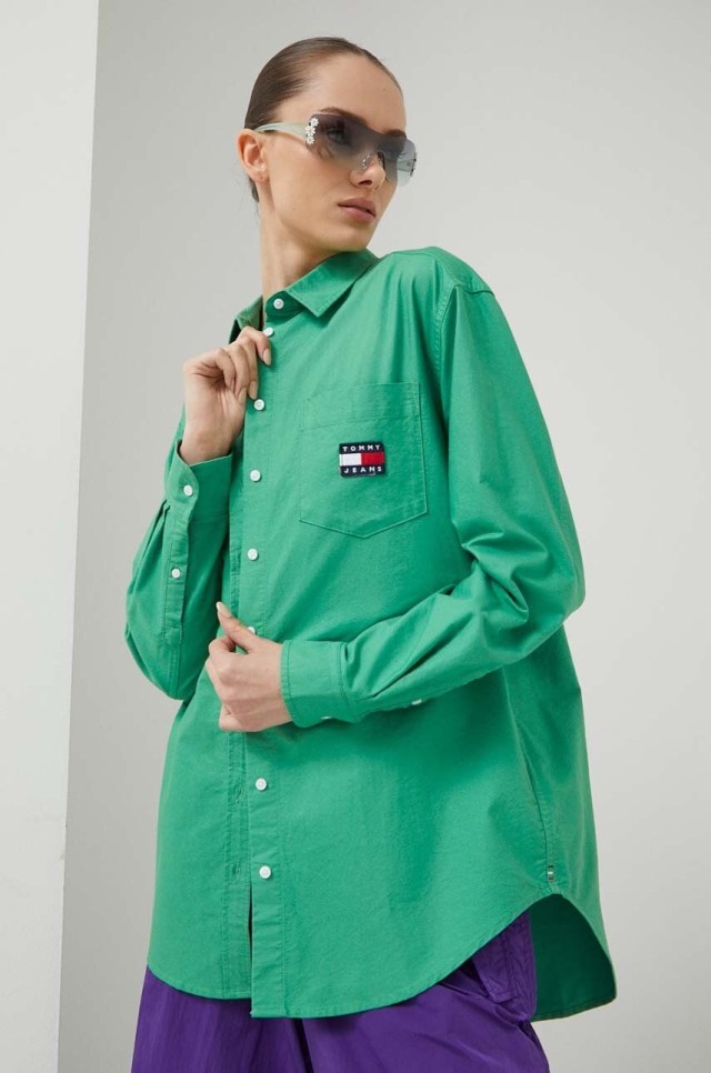 Tommy Hilfiger Tjw Badge Boyfriend Shirt Γυναικείο Πουκάμισο Πράσινο