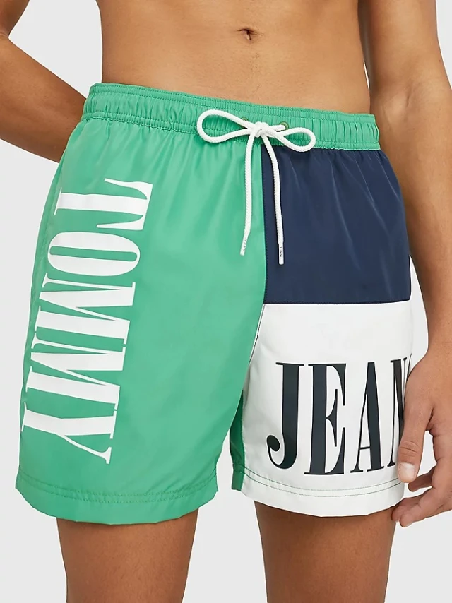 Tommy Hilfiger Sf Medium Drawstring Colorblock Ανδρικό Μαγιό Πράσινο