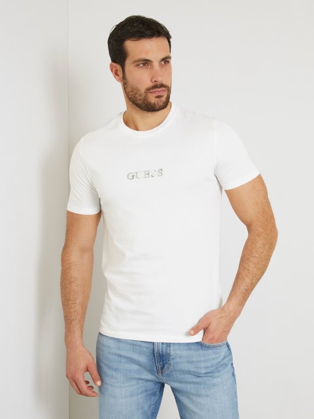Guess Ss Cn Guess Multicolor Tee Ανδρική Μπλούζα Λευκή