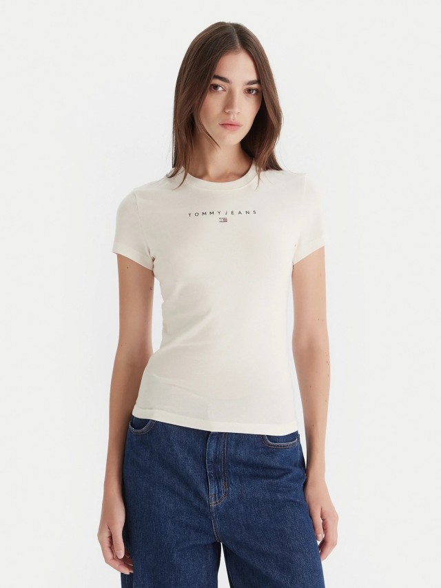 Tommy Hilfiger Tjw Slim Bling Linear Tee Ext Γυναικεία Μπλούζα Εκρού