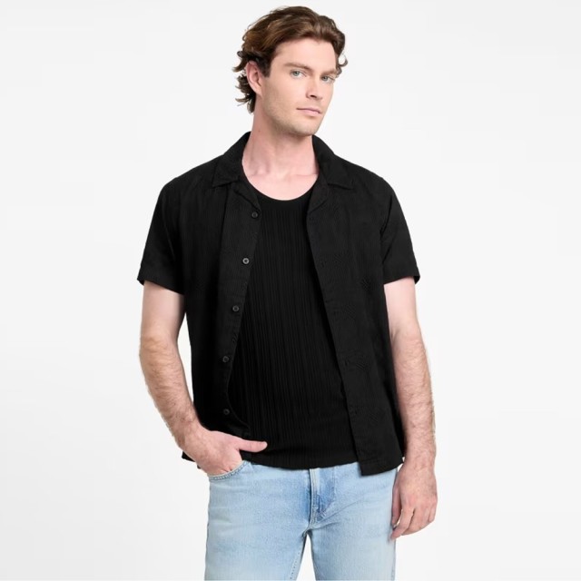 Guess Ss Moss Dobby Shirt  Ανδρικό Πουκάμισο Μαύρο